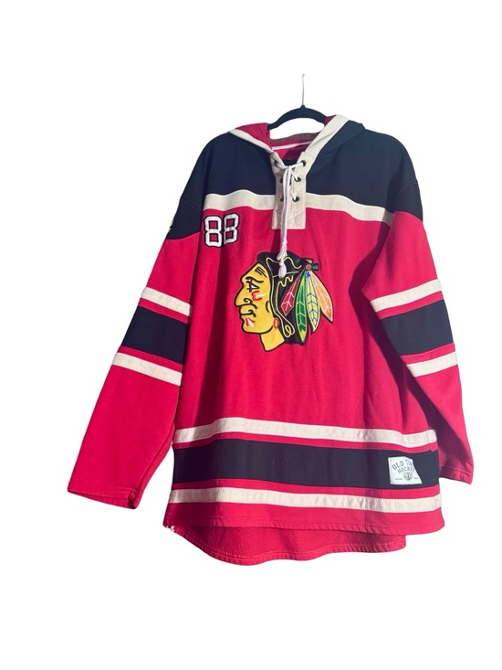 Old School Hockey Other - Chicago Blackhawks Red Lace-Up Hockey Hoodie with Native Head Crest